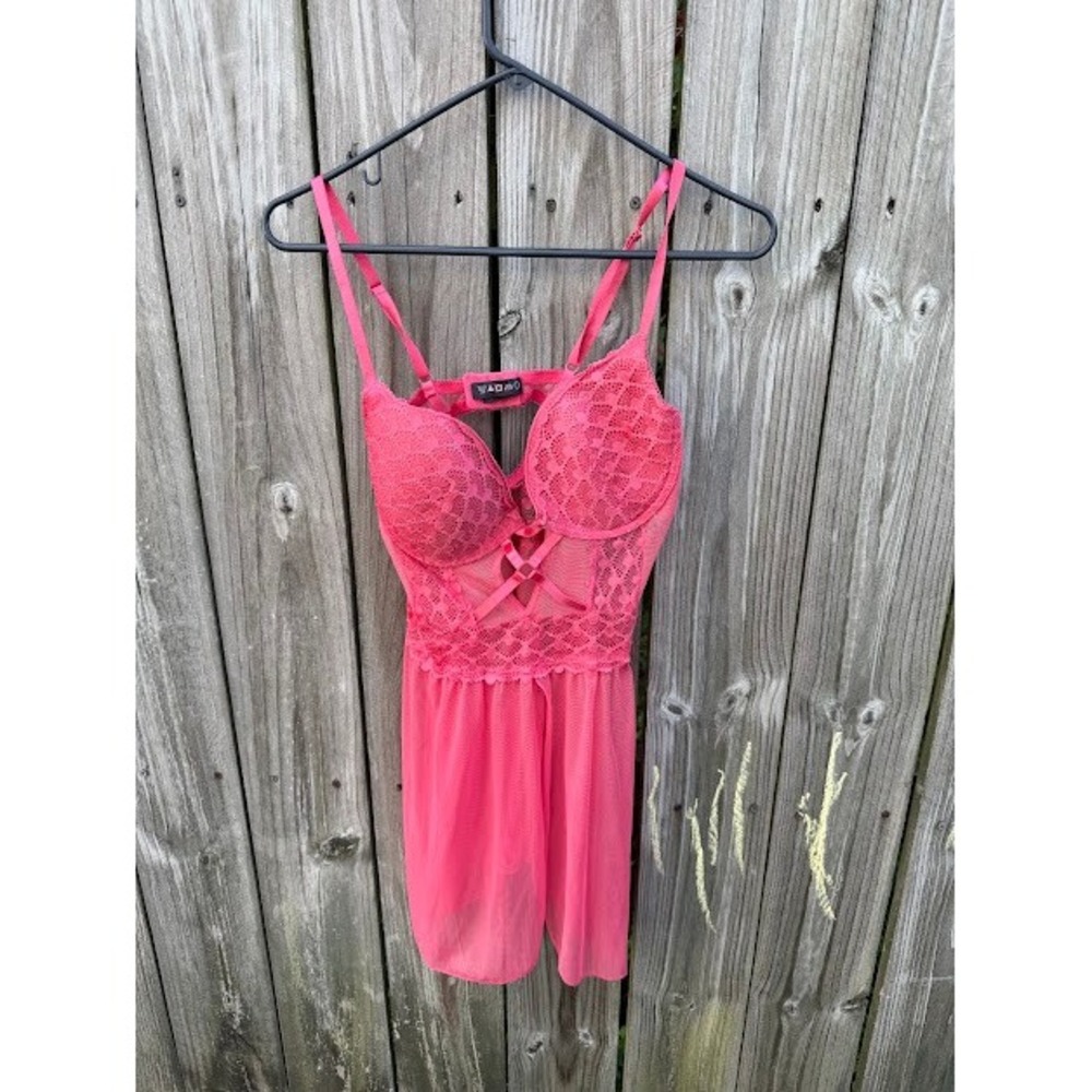 Coquette Barbiecore Fuchsia Lingerie Babydoll XL Pink Lace Strappy Chemise